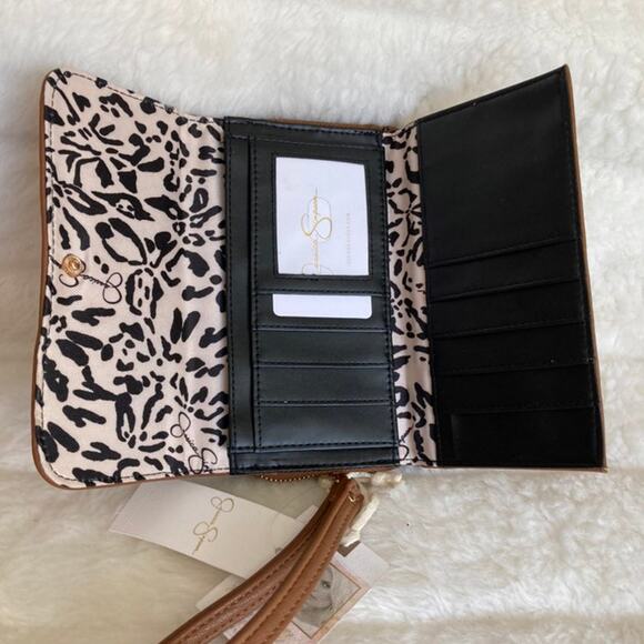 Brand New JESSICA SIMPSON Faux Lambs Wool Top Flap Tri-Fold Vegan Brown - Picture 6 of 9